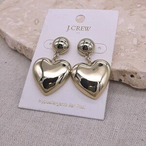 J. Crew Fac. NWT Gold Heart Earrings Puffy Dangle Heart Earrings